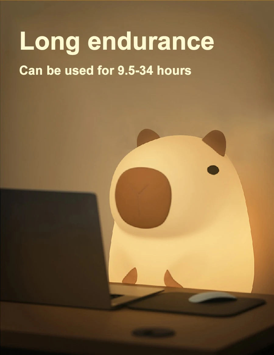 Cute Cartoon Capybara Silicone Night Light – USB Rechargeable Sleep Lamp for Children's Room Decor 🐾🌙