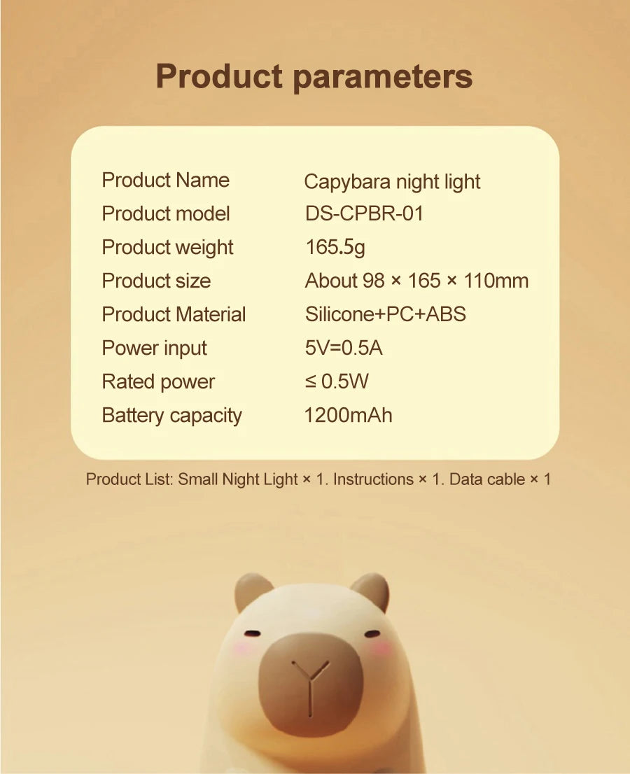 Cute Cartoon Capybara Silicone Night Light – USB Rechargeable Sleep Lamp for Children's Room Decor 🐾🌙