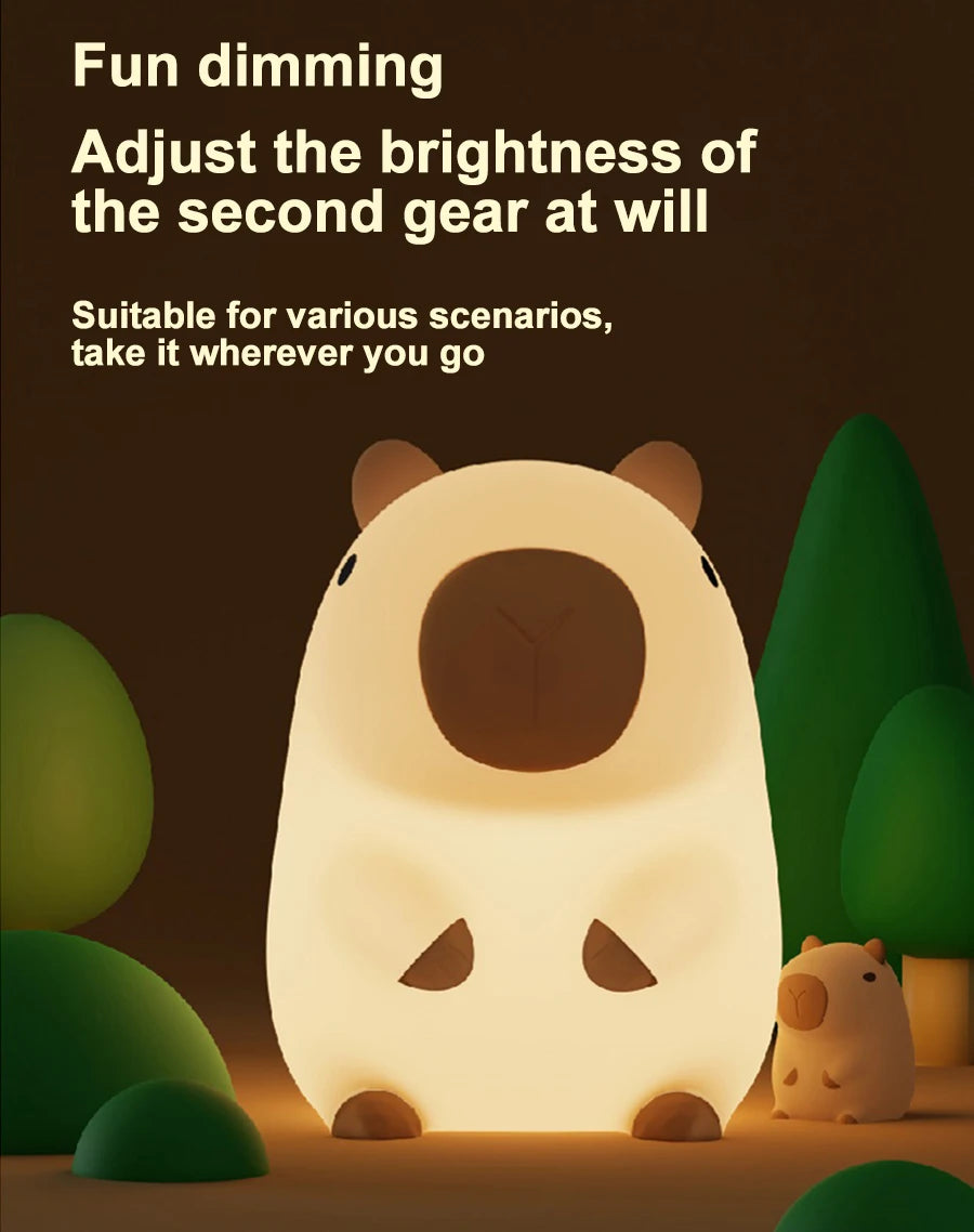 Cute Cartoon Capybara Silicone Night Light – USB Rechargeable Sleep Lamp for Children's Room Decor 🐾🌙