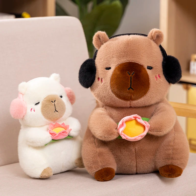 Cute Capybara Plush Toy – Soft Capybara Doll Holding Flower for Kids & Birthday Gifts 🧸🌸