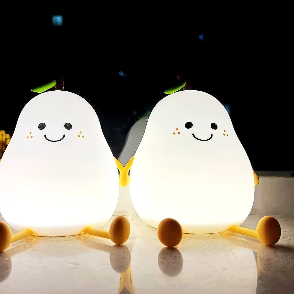 Creative Mini Pear Shaped Pat Light – Soft Silicone Rechargeable Night Light for Kids’ Bedrooms 🍐💡