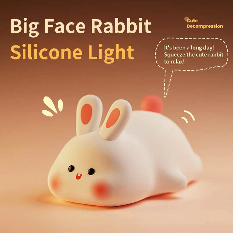 Cute Rabbit LED Night Light – Soft Silicone Bedside Lamp for Kids – USB Rechargeable with Timer Function 🐰💡