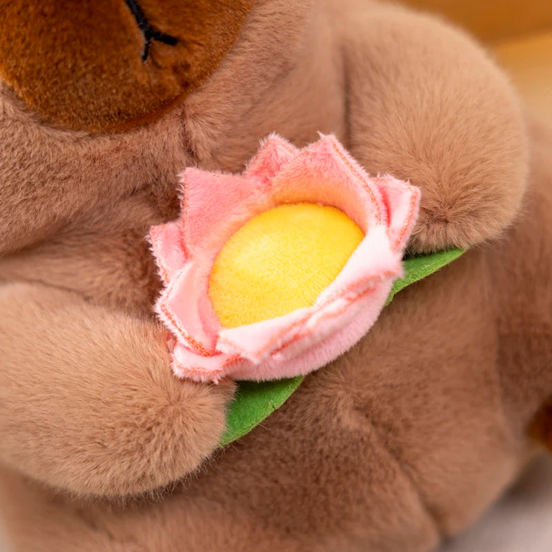 Cute Capybara Plush Toy – Soft Capybara Doll Holding Flower for Kids & Birthday Gifts 🧸🌸