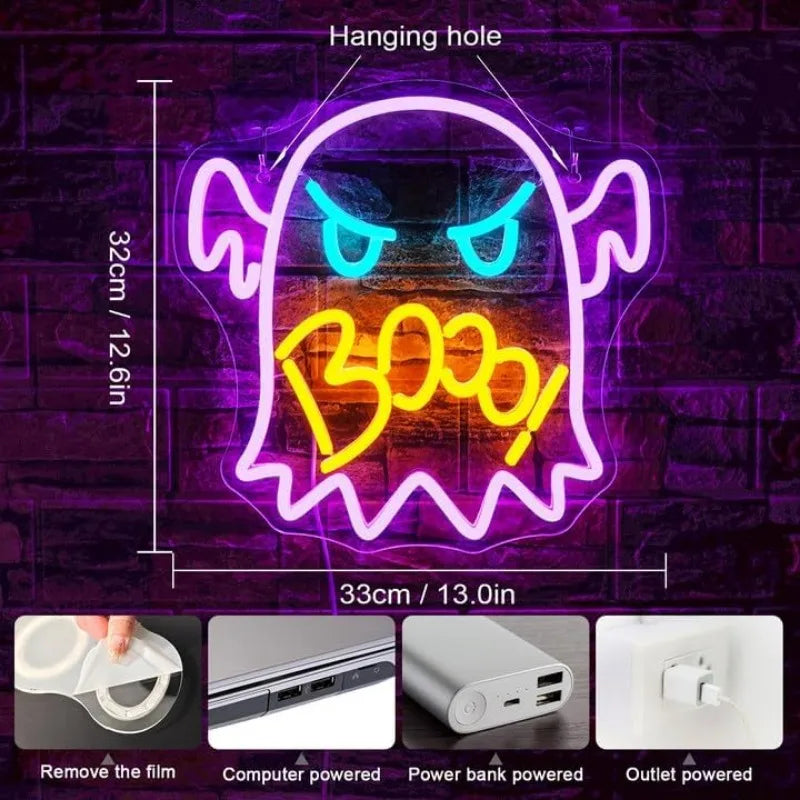 Halloween Neon Signs – Pumpkin, Lantern, Spooky Boo LED Light Up Signs – USB Powered Wall Decor for Halloween Party, Room, and Gift 🎃👻