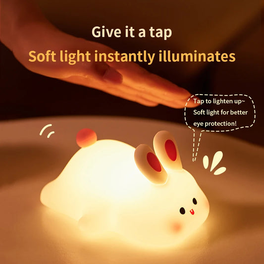 Cute Rabbit LED Night Light – Soft Silicone Bedside Lamp for Kids – USB Rechargeable with Timer Function 🐰💡