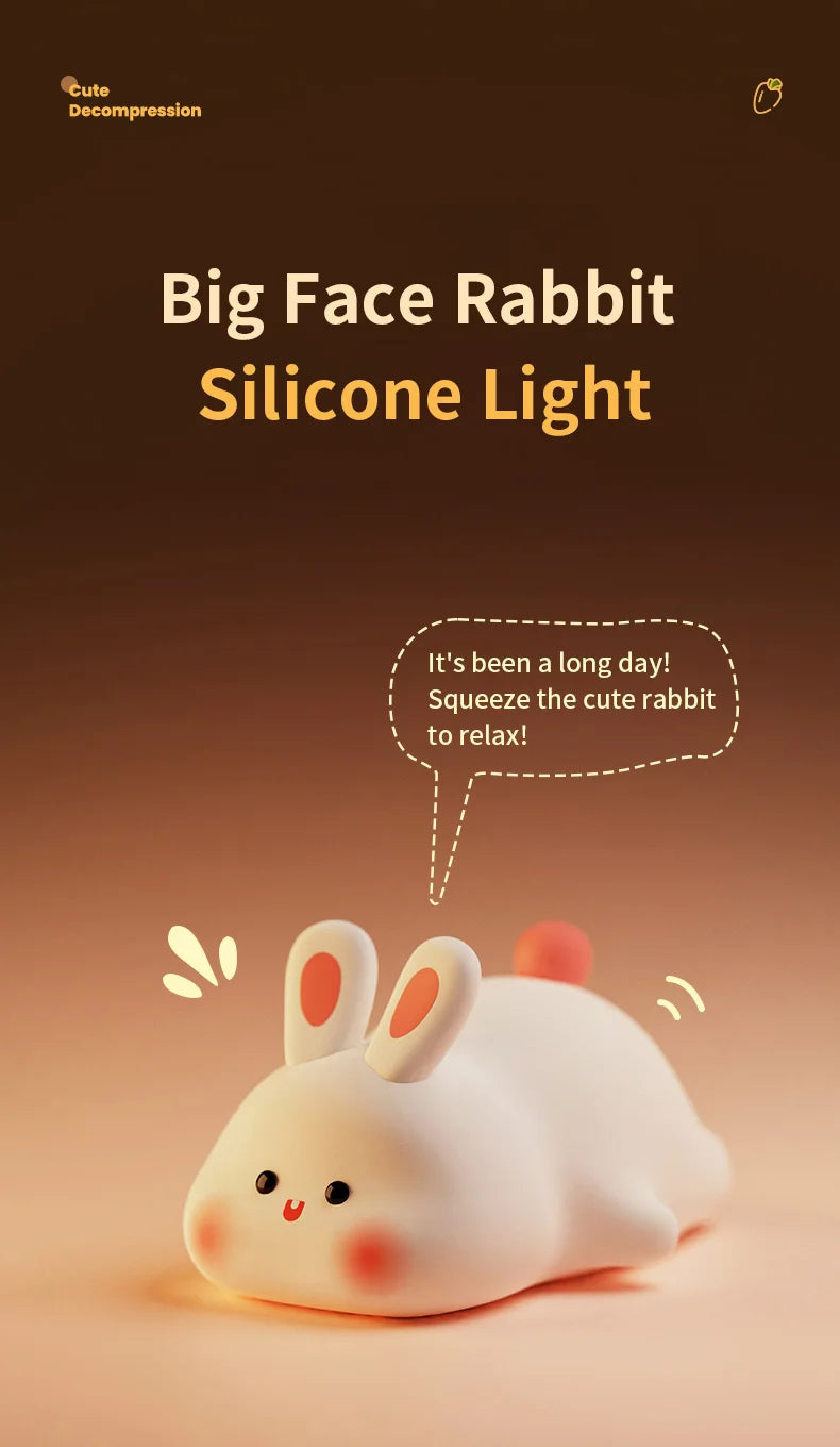 Cute Rabbit LED Night Light – Soft Silicone Bedside Lamp for Kids – USB Rechargeable with Timer Function 🐰💡