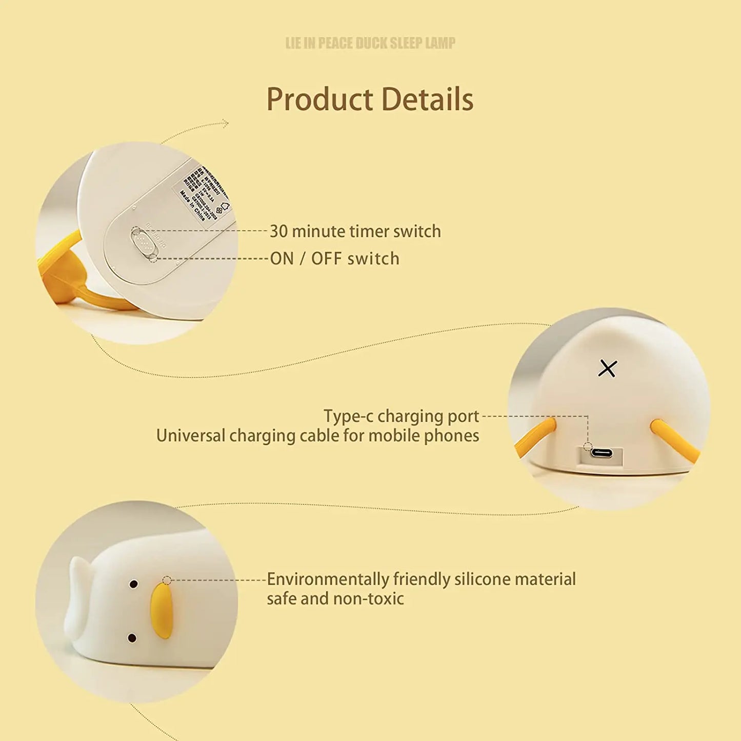 Benson Lying Flat Duck Night Light, LED Squishy Duck Lamp, Cute Light Up Duck, Silicone Dimmable Nursery Nightlight,