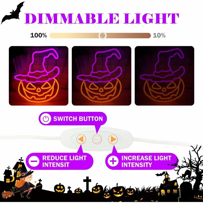 Halloween Neon Signs – Pumpkin, Lantern, Spooky Boo LED Light Up Signs – USB Powered Wall Decor for Halloween Party, Room, and Gift 🎃👻