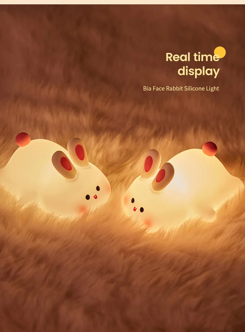 Cute Rabbit LED Night Light – Soft Silicone Bedside Lamp for Kids – USB Rechargeable with Timer Function 🐰💡