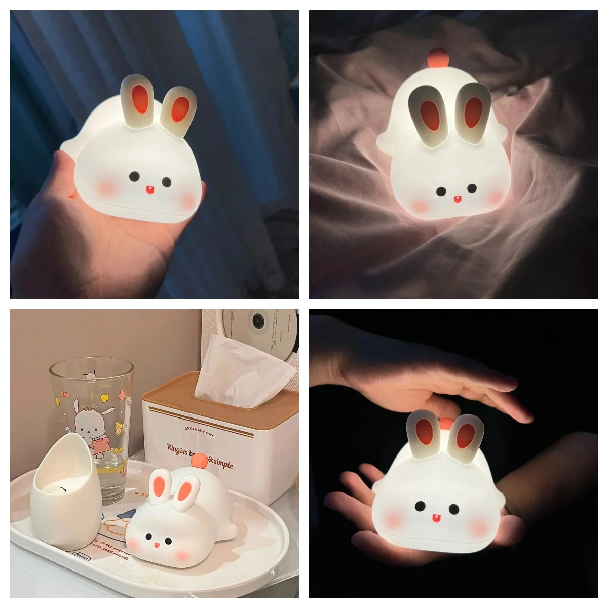 Cute Rabbit LED Night Light – Soft Silicone Bedside Lamp for Kids – USB Rechargeable with Timer Function 🐰💡