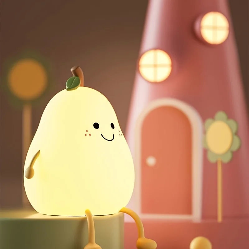 Creative Mini Pear Shaped Pat Light – Soft Silicone Rechargeable Night Light for Kids’ Bedrooms 🍐💡