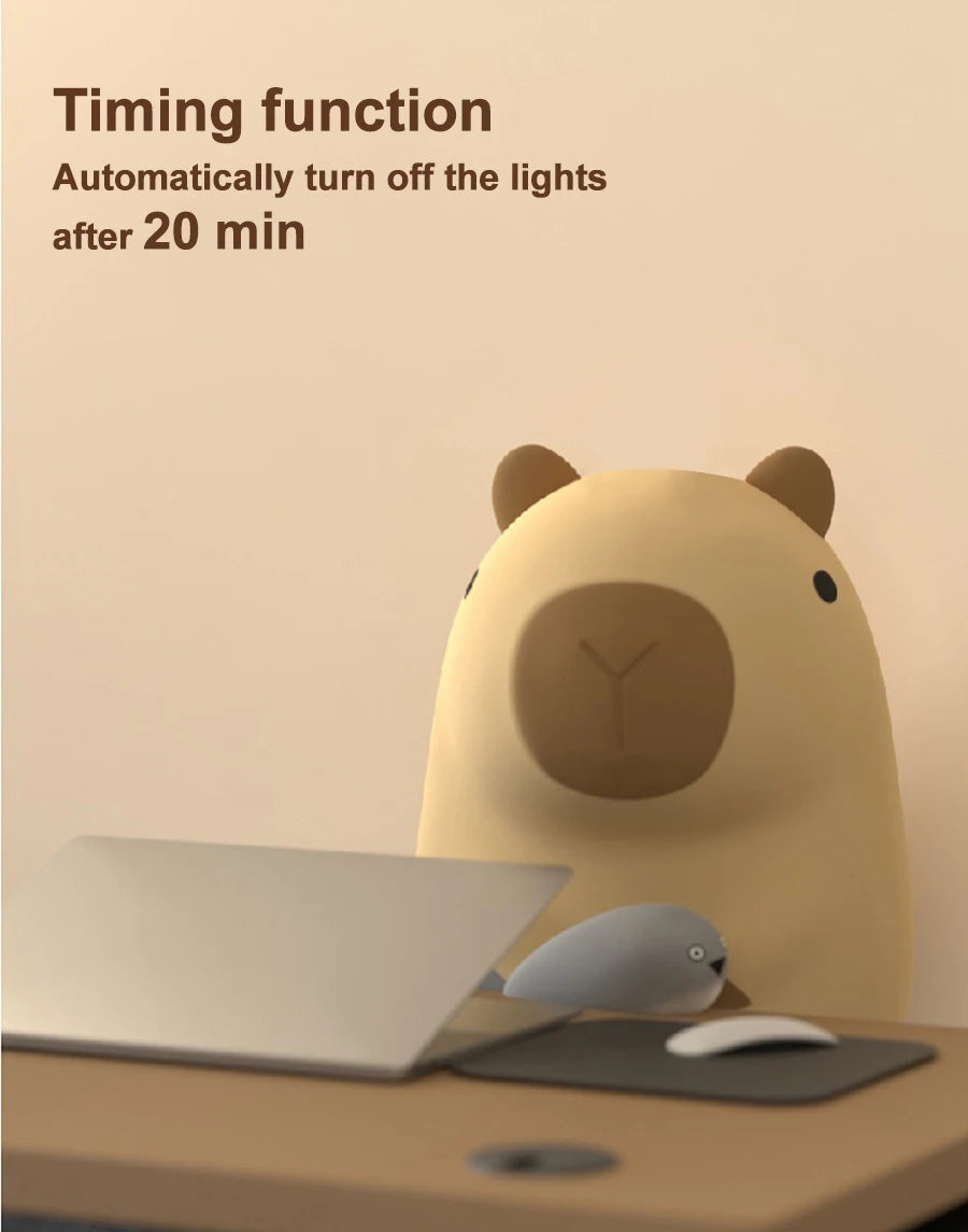 Cute Cartoon Capybara Silicone Night Light – USB Rechargeable Sleep Lamp for Children's Room Decor 🐾🌙