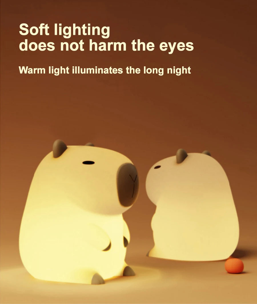 Cute Cartoon Capybara Silicone Night Light – USB Rechargeable Sleep Lamp for Children's Room Decor 🐾🌙