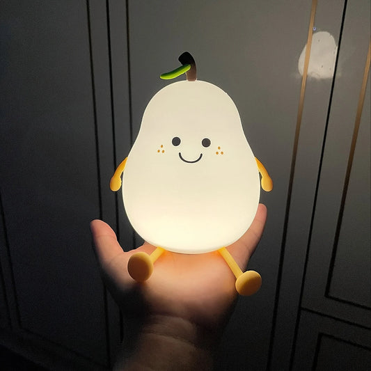 Creative Mini Pear Shaped Pat Light – Soft Silicone Rechargeable Night Light for Kids’ Bedrooms 🍐💡